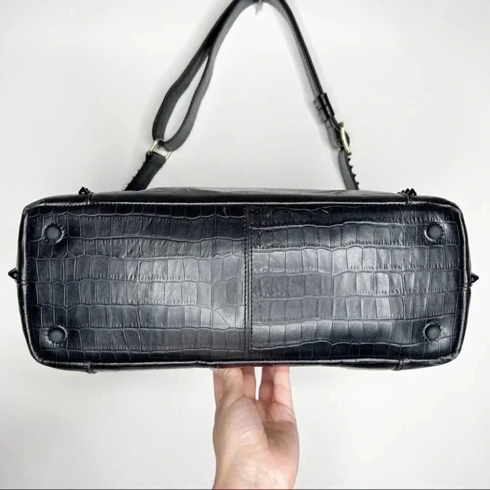 Cole Haan Rodarte Black Croc-Embossed Satchel purse - Picture 6 of 15